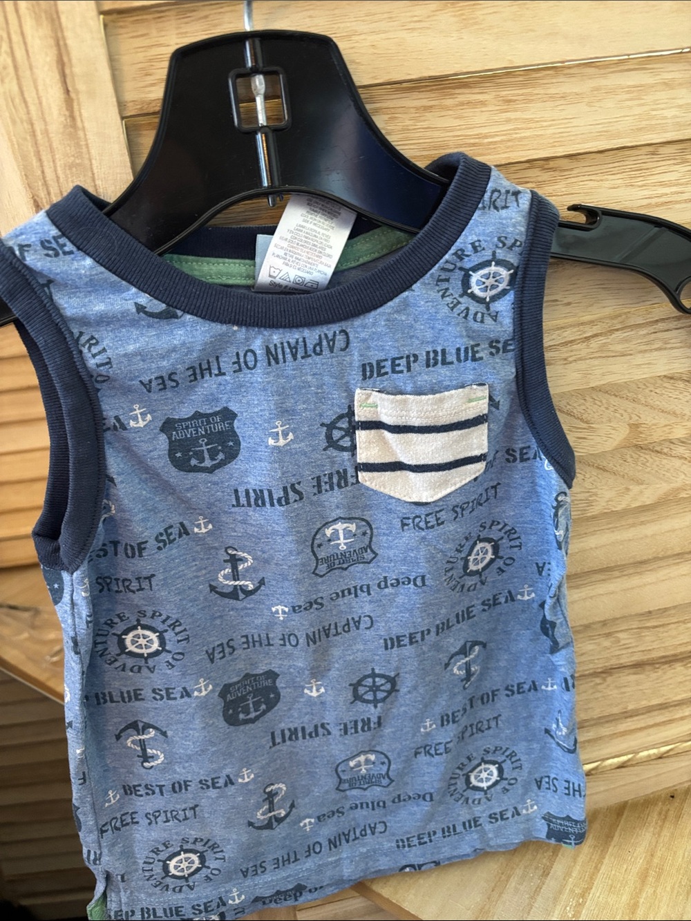 Little Lad Boys' Blue Nautical Graphic Tank Top with Striped Pocket 24 Months